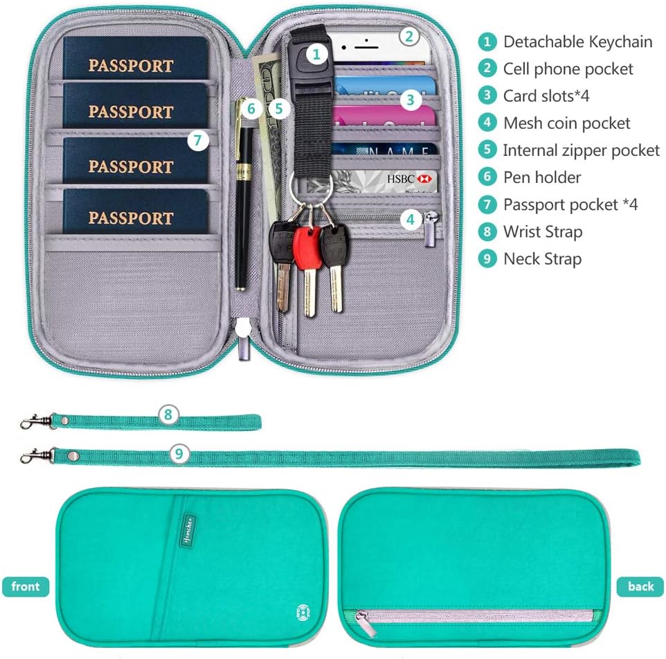 RFID Family Passport Wallet Holder Waterproof, Travel Document Organizer Credit Card Clutch Bag for Men Women (RFID Leaf)