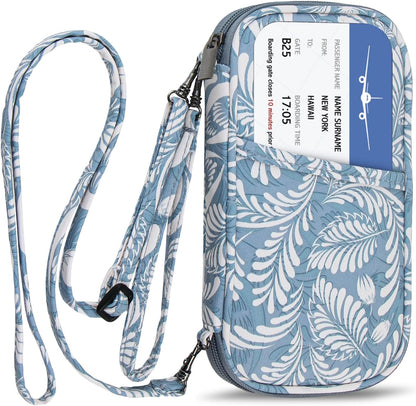 RFID Family Passport Wallet Holder Waterproof, Travel Document Organizer Credit Card Clutch Bag for Men Women (RFID Leaf)