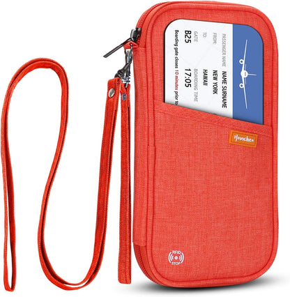 RFID Family Passport Wallet Holder Waterproof, Travel Document Organizer Credit Card Clutch Bag for Men Women (RFID Leaf)