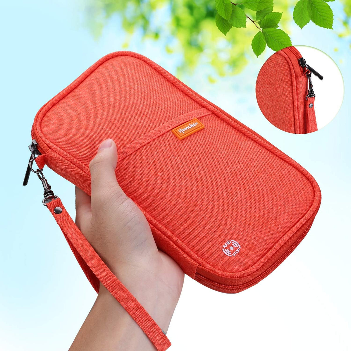 RFID Family Passport Wallet Holder Waterproof, Travel Document Organizer Credit Card Clutch Bag for Men Women (RFID Leaf)