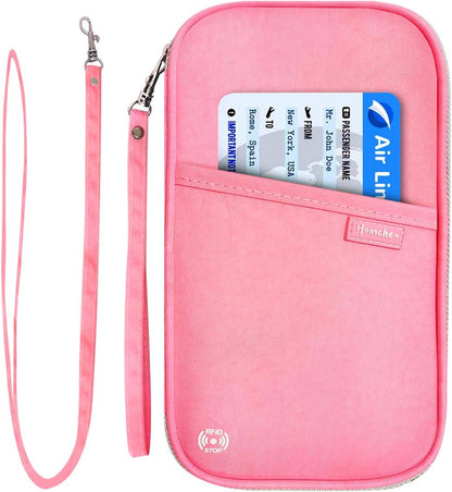RFID Family Passport Wallet Holder Waterproof, Travel Document Organizer Credit Card Clutch Bag for Men Women (RFID Leaf)