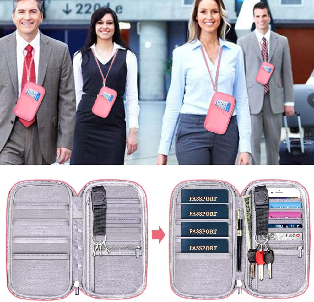 RFID Family Passport Wallet Holder Waterproof, Travel Document Organizer Credit Card Clutch Bag for Men Women (RFID Leaf)
