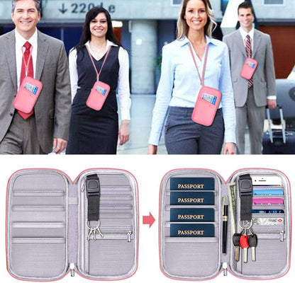 RFID Family Passport Wallet Holder Waterproof, Travel Document Organizer Credit Card Clutch Bag for Men Women (RFID Leaf)
