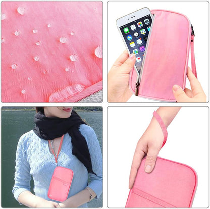RFID Family Passport Wallet Holder Waterproof, Travel Document Organizer Credit Card Clutch Bag for Men Women (RFID Leaf)