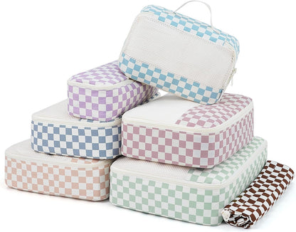 7 Set Striped Packing Cubes for Travel Carry on Suitcase Luggage Organizer Bags for Kids Women Men, Durable Packing Organizers Bag, Travel Essentials Accessories (Stripe Combined)