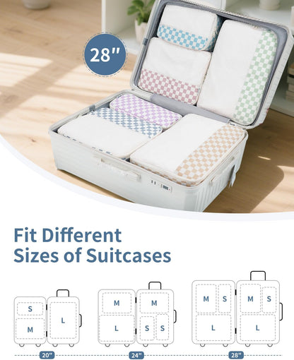 7 Set Striped Packing Cubes for Travel Carry on Suitcase Luggage Organizer Bags for Kids Women Men, Durable Packing Organizers Bag, Travel Essentials Accessories (Stripe Combined)