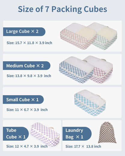 7 Set Striped Packing Cubes for Travel Carry on Suitcase Luggage Organizer Bags for Kids Women Men, Durable Packing Organizers Bag, Travel Essentials Accessories (Stripe Combined)
