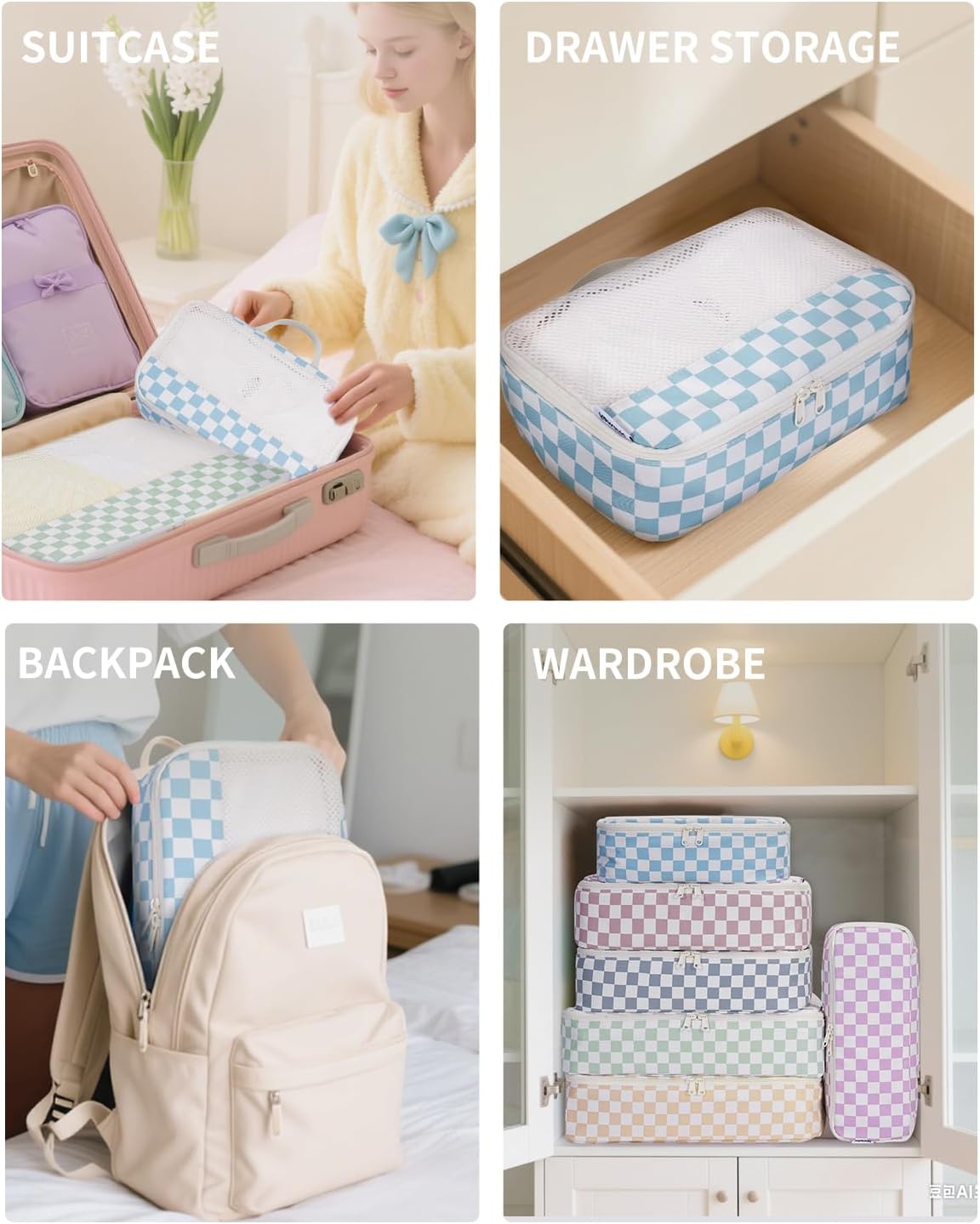 7 Set Striped Packing Cubes for Travel Carry on Suitcase Luggage Organizer Bags for Kids Women Men, Durable Packing Organizers Bag, Travel Essentials Accessories (Stripe Combined)