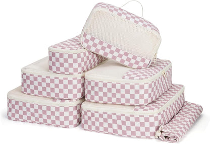 7 Set Striped Packing Cubes for Travel Carry on Suitcase Luggage Organizer Bags for Kids Women Men, Durable Packing Organizers Bag, Travel Essentials Accessories (Stripe Combined)