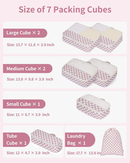 7 Set Striped Packing Cubes for Travel Carry on Suitcase Luggage Organizer Bags for Kids Women Men, Durable Packing Organizers Bag, Travel Essentials Accessories (Stripe Combined)