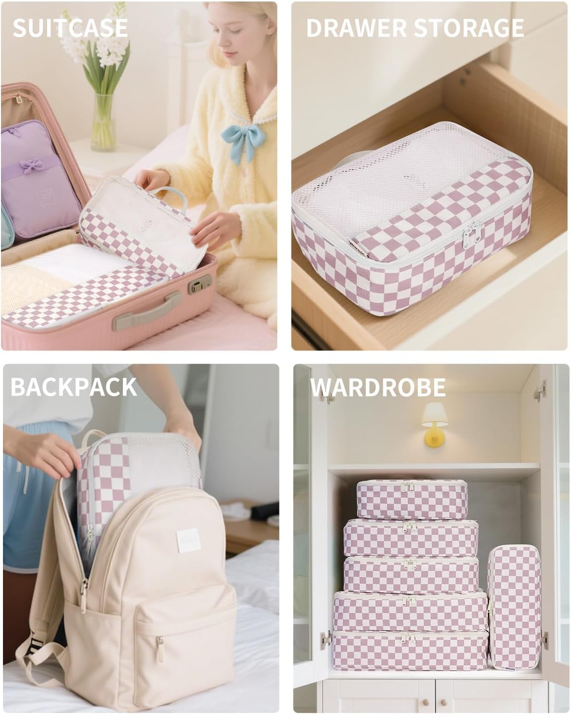 7 Set Striped Packing Cubes for Travel Carry on Suitcase Luggage Organizer Bags for Kids Women Men, Durable Packing Organizers Bag, Travel Essentials Accessories (Stripe Combined)