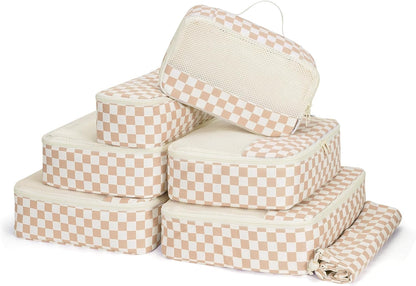 7 Set Striped Packing Cubes for Travel Carry on Suitcase Luggage Organizer Bags for Kids Women Men, Durable Packing Organizers Bag, Travel Essentials Accessories (Stripe Combined)