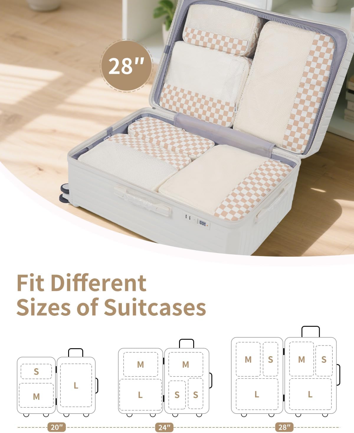 7 Set Striped Packing Cubes for Travel Carry on Suitcase Luggage Organizer Bags for Kids Women Men, Durable Packing Organizers Bag, Travel Essentials Accessories (Stripe Combined)