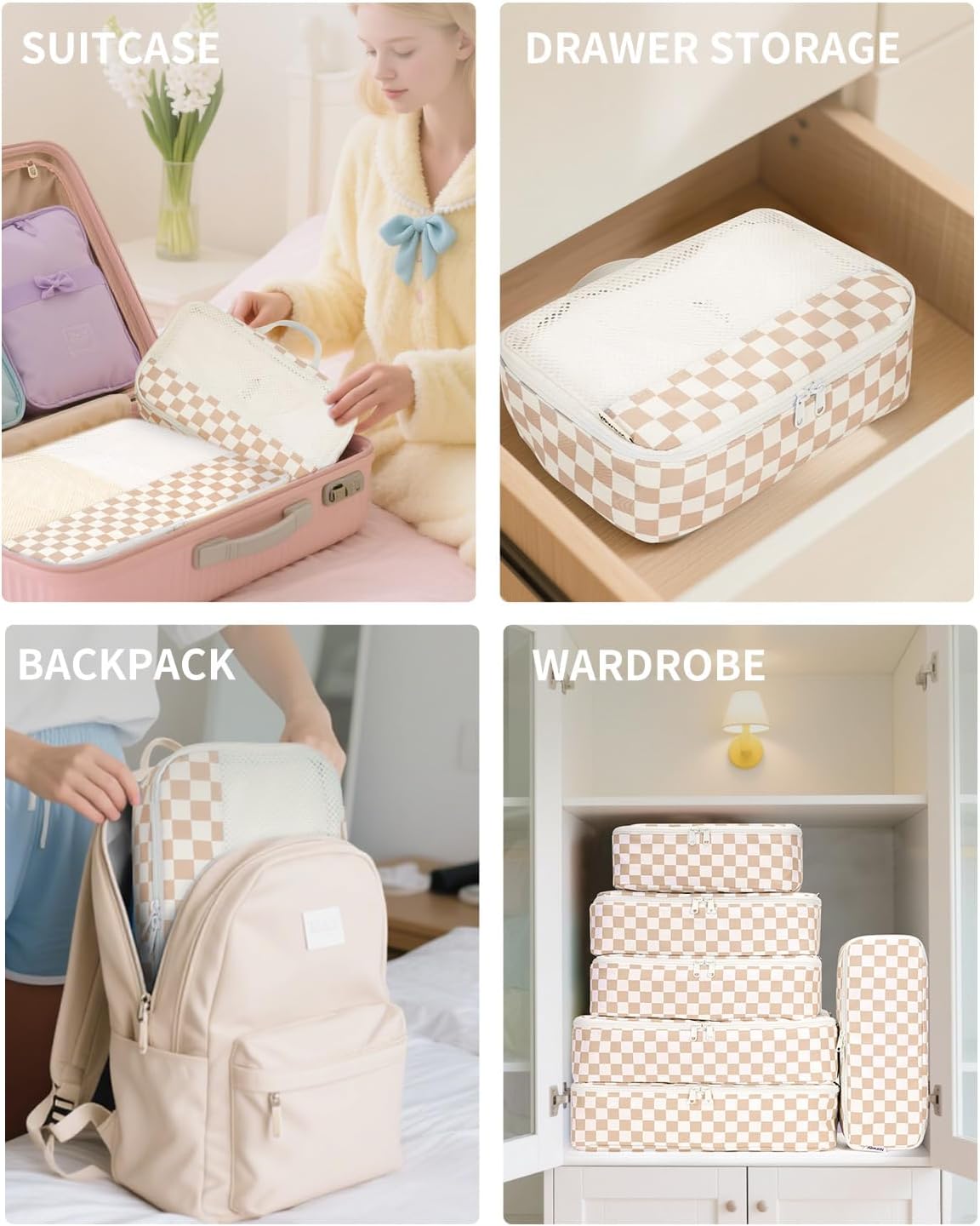 7 Set Striped Packing Cubes for Travel Carry on Suitcase Luggage Organizer Bags for Kids Women Men, Durable Packing Organizers Bag, Travel Essentials Accessories (Stripe Combined)