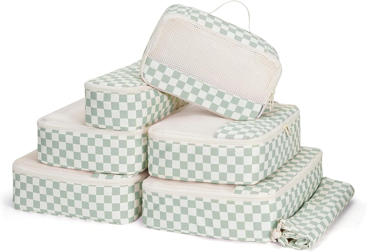 7 Set Striped Packing Cubes for Travel Carry on Suitcase Luggage Organizer Bags for Kids Women Men, Durable Packing Organizers Bag, Travel Essentials Accessories (Stripe Combined)