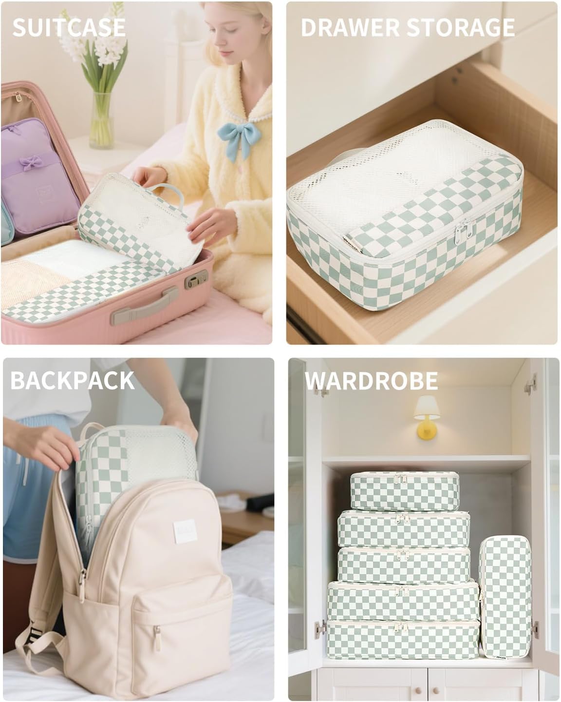 7 Set Striped Packing Cubes for Travel Carry on Suitcase Luggage Organizer Bags for Kids Women Men, Durable Packing Organizers Bag, Travel Essentials Accessories (Stripe Combined)