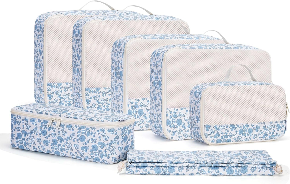 7 Set Striped Packing Cubes for Travel Carry on Suitcase Luggage Organizer Bags for Kids Women Men, Durable Packing Organizers Bag, Travel Essentials Accessories (Stripe Combined)