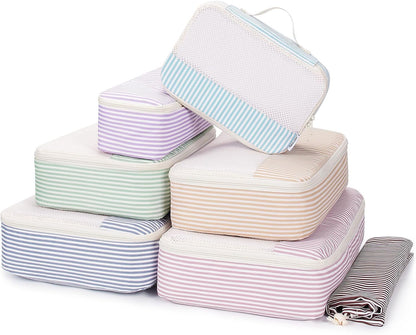 7 Set Striped Packing Cubes for Travel Carry on Suitcase Luggage Organizer Bags for Kids Women Men, Durable Packing Organizers Bag, Travel Essentials Accessories (Stripe Combined)
