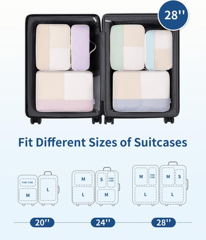 7 Set Striped Packing Cubes for Travel Carry on Suitcase Luggage Organizer Bags for Kids Women Men, Durable Packing Organizers Bag, Travel Essentials Accessories (Stripe Combined)