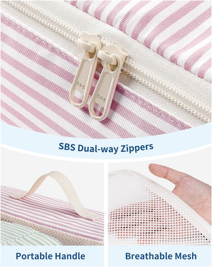 7 Set Striped Packing Cubes for Travel Carry on Suitcase Luggage Organizer Bags for Kids Women Men, Durable Packing Organizers Bag, Travel Essentials Accessories (Stripe Combined)