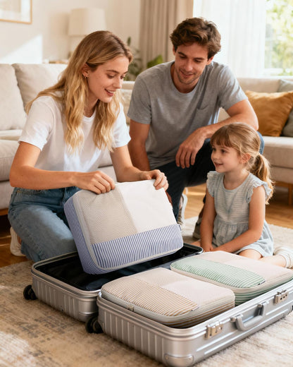 7 Set Striped Packing Cubes for Travel Carry on Suitcase Luggage Organizer Bags for Kids Women Men, Durable Packing Organizers Bag, Travel Essentials Accessories (Stripe Combined)