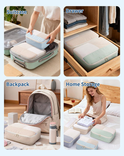 7 Set Striped Packing Cubes for Travel Carry on Suitcase Luggage Organizer Bags for Kids Women Men, Durable Packing Organizers Bag, Travel Essentials Accessories (Stripe Combined)