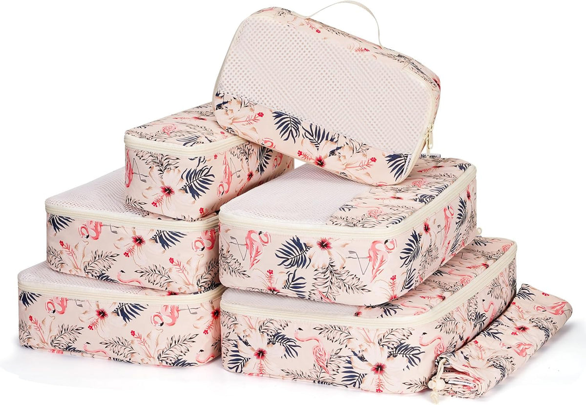 7 Set Striped Packing Cubes for Travel Carry on Suitcase Luggage Organizer Bags for Kids Women Men, Durable Packing Organizers Bag, Travel Essentials Accessories (Stripe Combined)