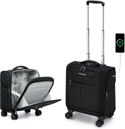 Underseat Carry On Luggage with Wheels, Lightweight Small Suitcase Airline Approved 16 Inch Softside Personal Item Travel Bag for Women Men, Compact Under Seat Luggage with Spinner Wheels,Purple