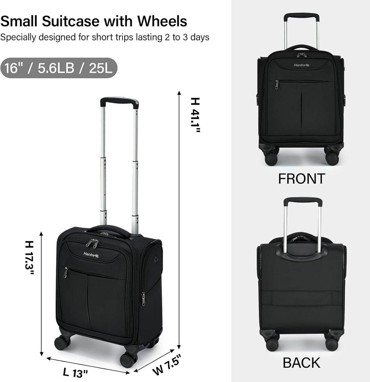 Underseat Carry On Luggage with Wheels, Lightweight Small Suitcase Airline Approved 16 Inch Softside Personal Item Travel Bag for Women Men, Compact Under Seat Luggage with Spinner Wheels,Purple