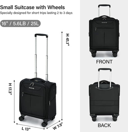 Underseat Carry On Luggage with Wheels, Lightweight Small Suitcase Airline Approved 16 Inch Softside Personal Item Travel Bag for Women Men, Compact Under Seat Luggage with Spinner Wheels,Purple