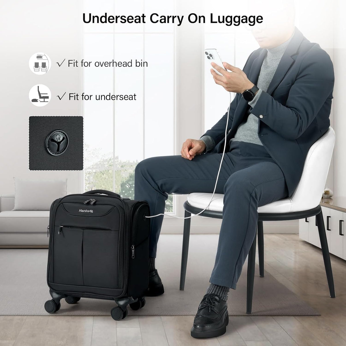 Underseat Carry On Luggage with Wheels, Lightweight Small Suitcase Airline Approved 16 Inch Softside Personal Item Travel Bag for Women Men, Compact Under Seat Luggage with Spinner Wheels,Purple