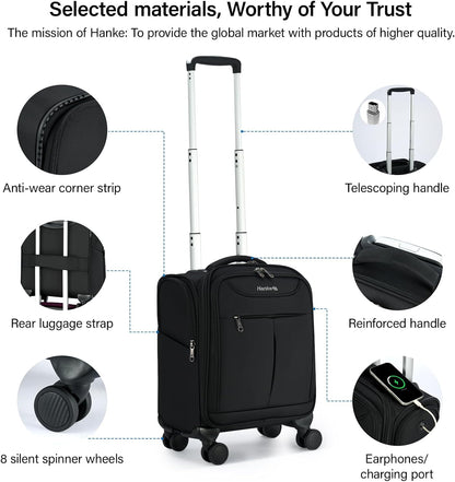 Underseat Carry On Luggage with Wheels, Lightweight Small Suitcase Airline Approved 16 Inch Softside Personal Item Travel Bag for Women Men, Compact Under Seat Luggage with Spinner Wheels,Purple