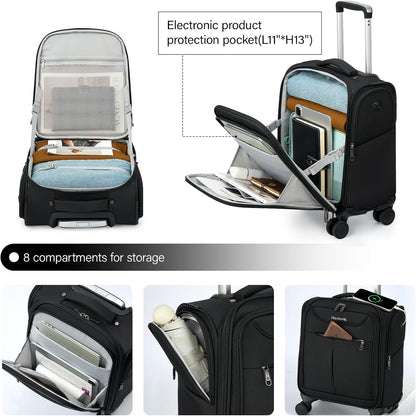 Underseat Carry On Luggage with Wheels, Lightweight Small Suitcase Airline Approved 16 Inch Softside Personal Item Travel Bag for Women Men, Compact Under Seat Luggage with Spinner Wheels,Purple