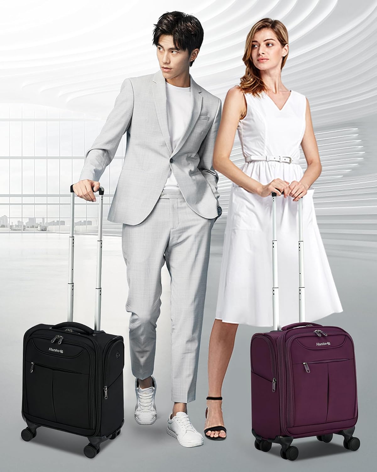Underseat Carry On Luggage with Wheels, Lightweight Small Suitcase Airline Approved 16 Inch Softside Personal Item Travel Bag for Women Men, Compact Under Seat Luggage with Spinner Wheels,Purple