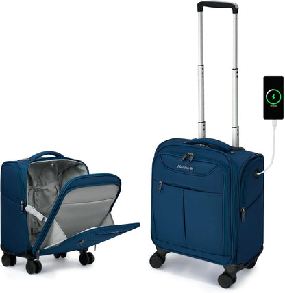 Underseat Carry On Luggage with Wheels, Lightweight Small Suitcase Airline Approved 16 Inch Softside Personal Item Travel Bag for Women Men, Compact Under Seat Luggage with Spinner Wheels,Purple