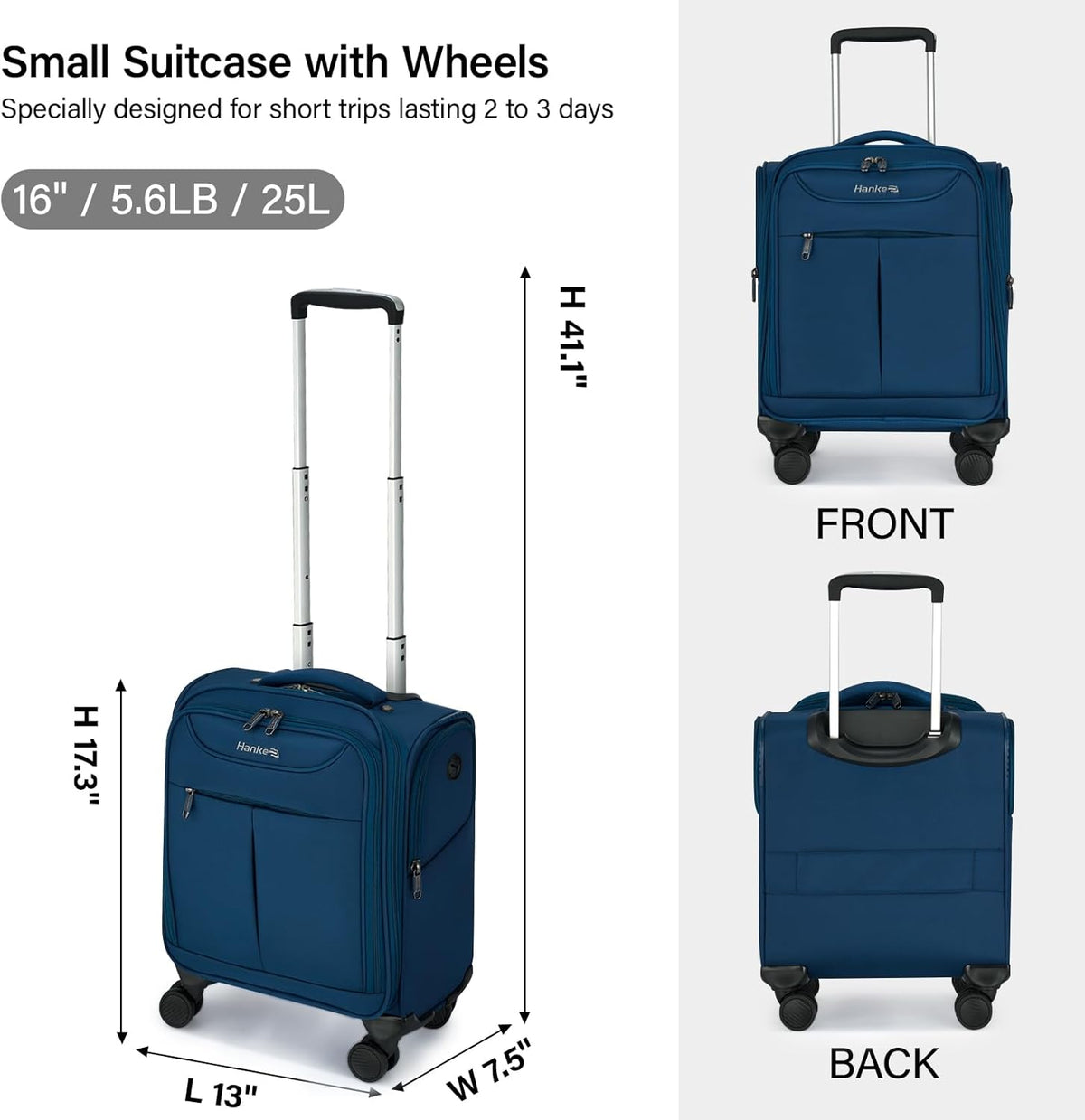 Underseat Carry On Luggage with Wheels, Lightweight Small Suitcase Airline Approved 16 Inch Softside Personal Item Travel Bag for Women Men, Compact Under Seat Luggage with Spinner Wheels,Purple