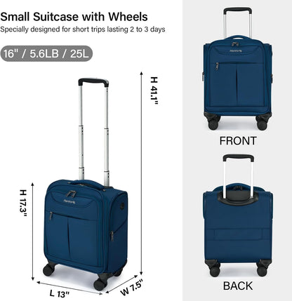Underseat Carry On Luggage with Wheels, Lightweight Small Suitcase Airline Approved 16 Inch Softside Personal Item Travel Bag for Women Men, Compact Under Seat Luggage with Spinner Wheels,Purple