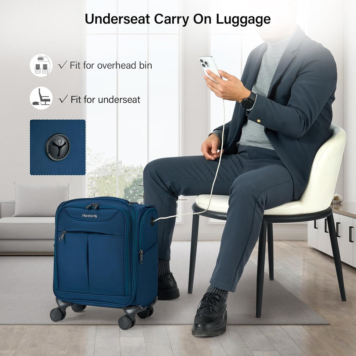 Underseat Carry On Luggage with Wheels, Lightweight Small Suitcase Airline Approved 16 Inch Softside Personal Item Travel Bag for Women Men, Compact Under Seat Luggage with Spinner Wheels,Purple