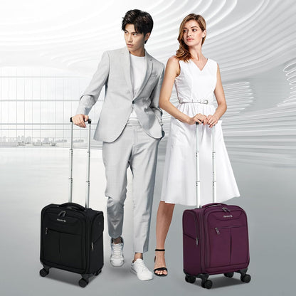 Underseat Carry On Luggage with Wheels, Lightweight Small Suitcase Airline Approved 16 Inch Softside Personal Item Travel Bag for Women Men, Compact Under Seat Luggage with Spinner Wheels,Purple