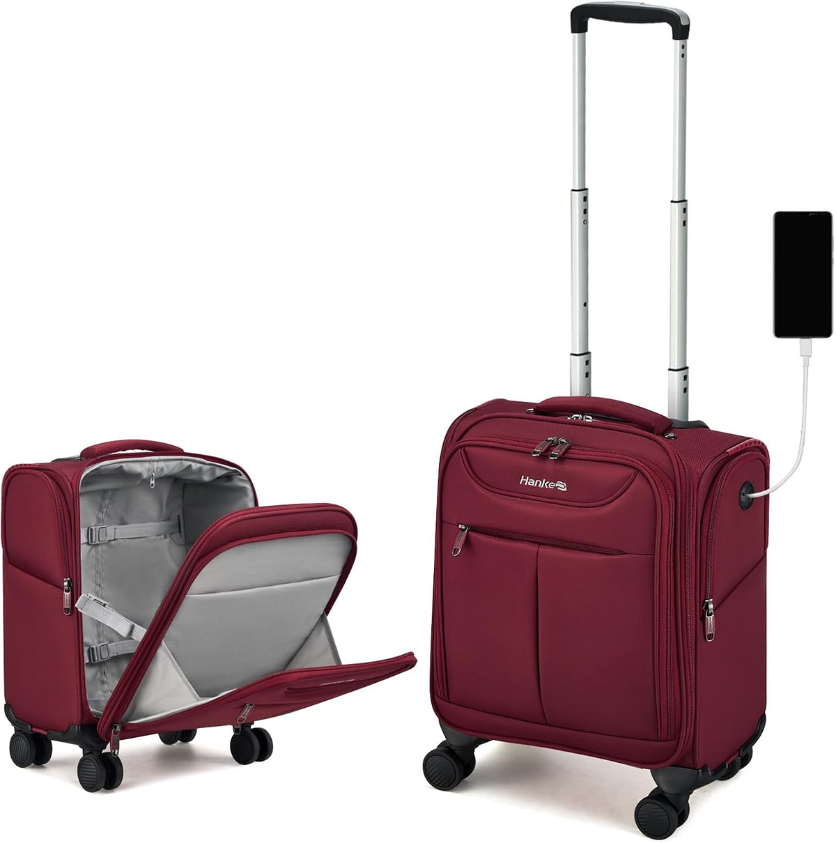 Underseat Carry On Luggage with Wheels, Lightweight Small Suitcase Airline Approved 16 Inch Softside Personal Item Travel Bag for Women Men, Compact Under Seat Luggage with Spinner Wheels,Purple