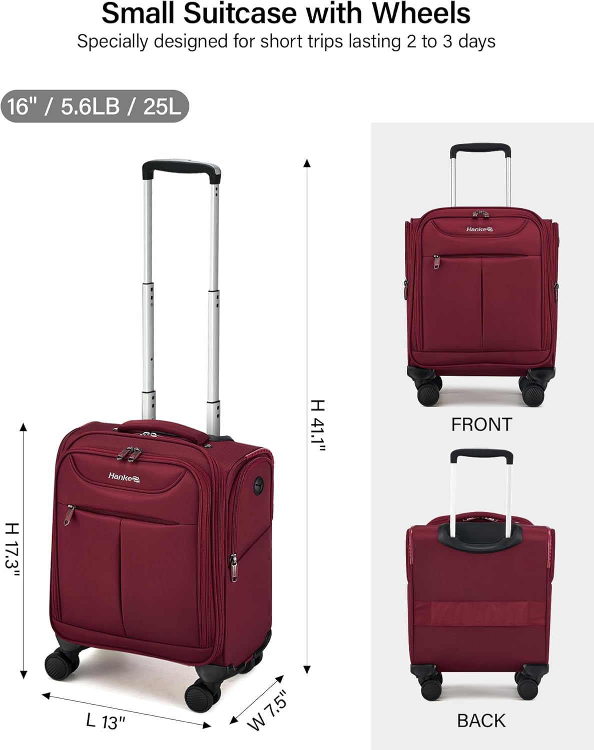 Underseat Carry On Luggage with Wheels, Lightweight Small Suitcase Airline Approved 16 Inch Softside Personal Item Travel Bag for Women Men, Compact Under Seat Luggage with Spinner Wheels,Purple