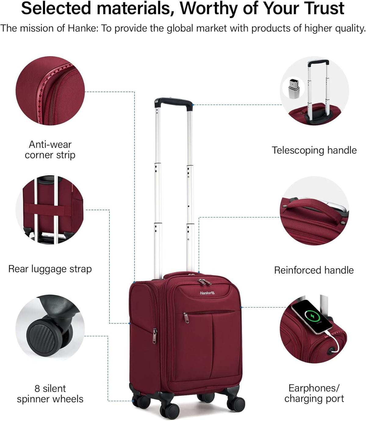 Underseat Carry On Luggage with Wheels, Lightweight Small Suitcase Airline Approved 16 Inch Softside Personal Item Travel Bag for Women Men, Compact Under Seat Luggage with Spinner Wheels,Purple