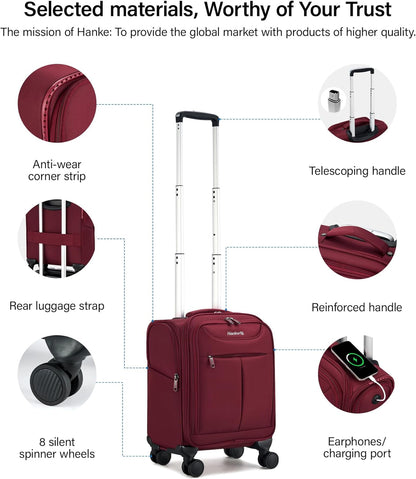 Underseat Carry On Luggage with Wheels, Lightweight Small Suitcase Airline Approved 16 Inch Softside Personal Item Travel Bag for Women Men, Compact Under Seat Luggage with Spinner Wheels,Purple