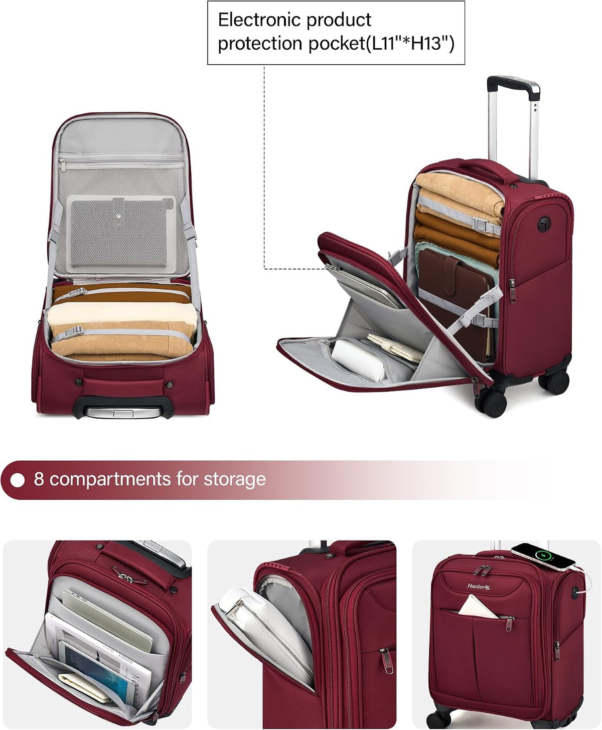 Underseat Carry On Luggage with Wheels, Lightweight Small Suitcase Airline Approved 16 Inch Softside Personal Item Travel Bag for Women Men, Compact Under Seat Luggage with Spinner Wheels,Purple