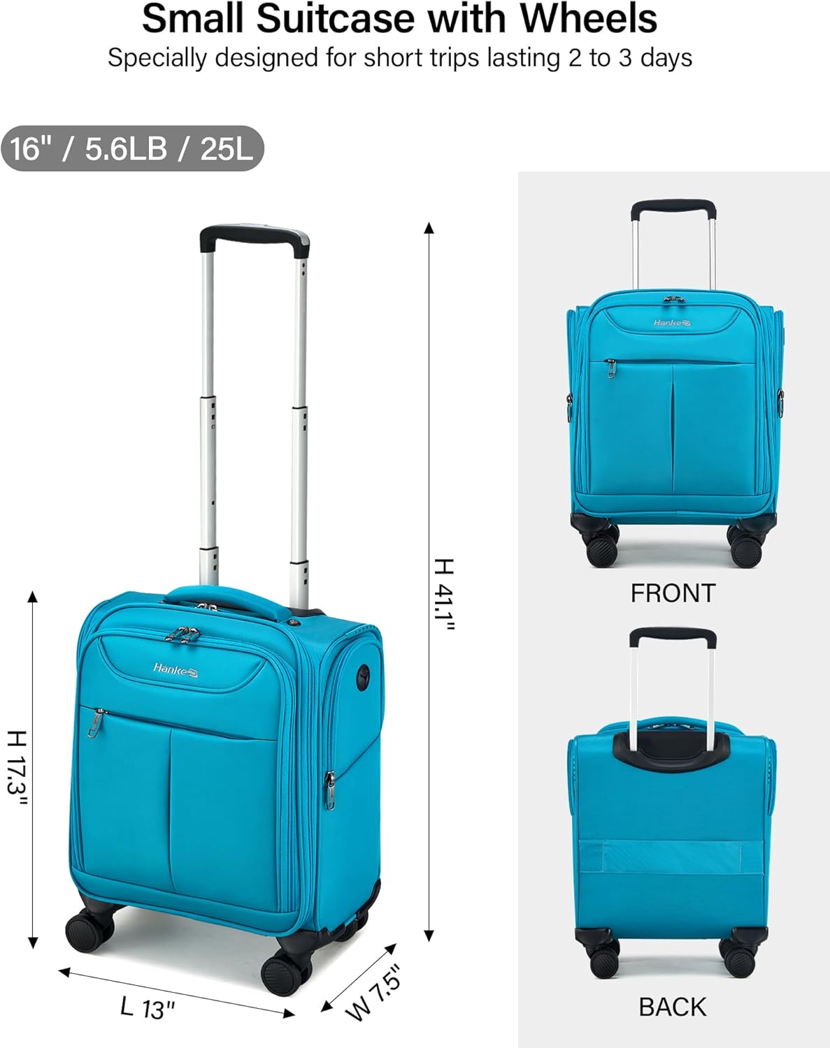 Underseat Carry On Luggage with Wheels, Lightweight Small Suitcase Airline Approved 16 Inch Softside Personal Item Travel Bag for Women Men, Compact Under Seat Luggage with Spinner Wheels,Purple