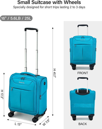 Underseat Carry On Luggage with Wheels, Lightweight Small Suitcase Airline Approved 16 Inch Softside Personal Item Travel Bag for Women Men, Compact Under Seat Luggage with Spinner Wheels,Purple
