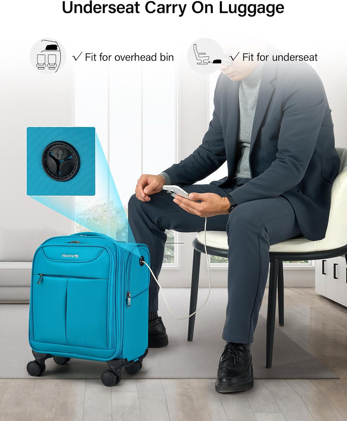 Underseat Carry On Luggage with Wheels, Lightweight Small Suitcase Airline Approved 16 Inch Softside Personal Item Travel Bag for Women Men, Compact Under Seat Luggage with Spinner Wheels,Purple