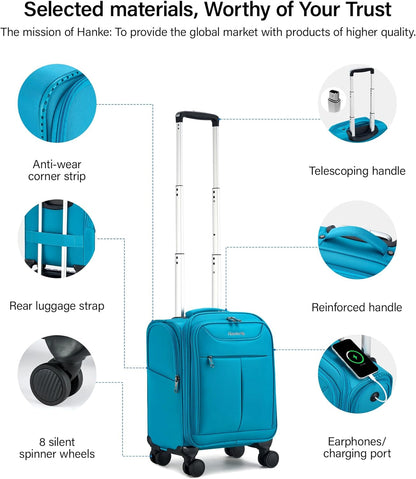 Underseat Carry On Luggage with Wheels, Lightweight Small Suitcase Airline Approved 16 Inch Softside Personal Item Travel Bag for Women Men, Compact Under Seat Luggage with Spinner Wheels,Purple