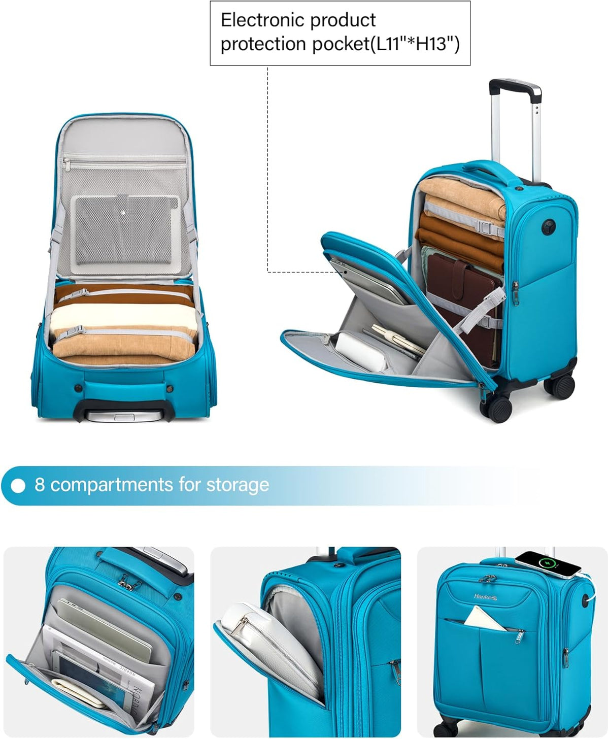 Underseat Carry On Luggage with Wheels, Lightweight Small Suitcase Airline Approved 16 Inch Softside Personal Item Travel Bag for Women Men, Compact Under Seat Luggage with Spinner Wheels,Purple