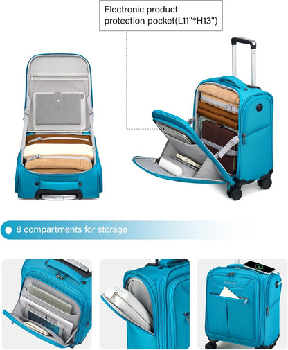 Underseat Carry On Luggage with Wheels, Lightweight Small Suitcase Airline Approved 16 Inch Softside Personal Item Travel Bag for Women Men, Compact Under Seat Luggage with Spinner Wheels,Purple
